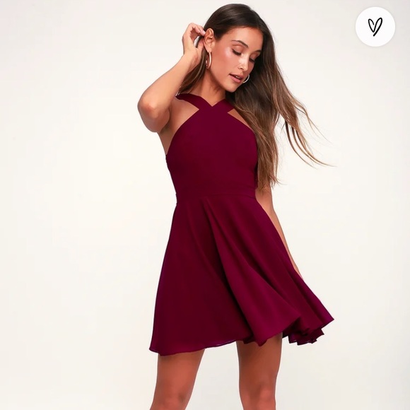 Lulu’s Forevermore Burgundy Skater Dress - Picture 1 of 2